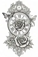 Roses, Dragonflies, Heart shaped Clock, The name "Nana" tattoo design idea