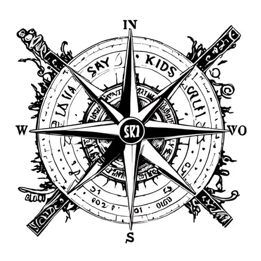 minimalist blackwork featuring the Stray Kids compass. The lettering 'SKZ' in the center, with 'STAY 0801' incorporated  tattoo design idea