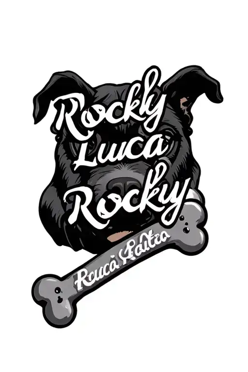"Rocky Luca Rocky" "Rocky Luca Rocky" dogbone with names written tattoo design idea