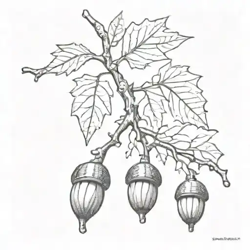 white oak branch with three acorns and the Fibonacci sequence spiral tattoo design idea