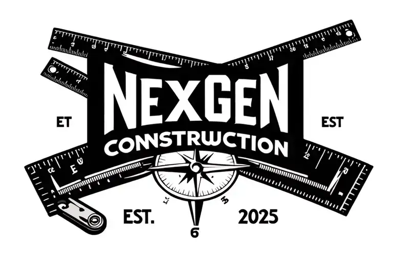 "NexGen Construction EST. 2025" Combine the NexGen Construction EST. 2025 logo with a compass and ruler, symbolizing precision and innovation in construction tattoo design idea