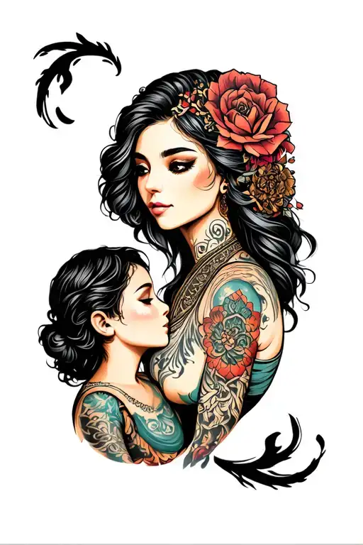 woman and son tattoo design idea