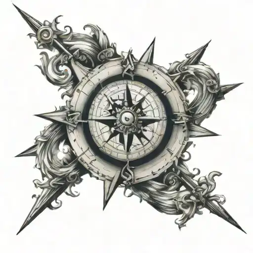 heart surrounding nautical compass tattoo design idea