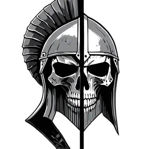 half Spartan helmet half skull tattoo design idea