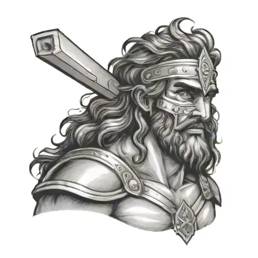 Samson from the Bible with eye bandages tattoo design idea