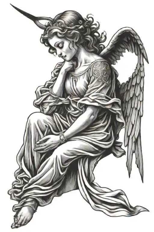 Angel with Broken with tattoo design idea
