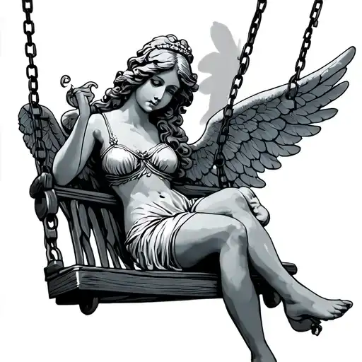 porch swing angel tattoo design idea