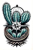 cactus shaped compass tattoo design idea