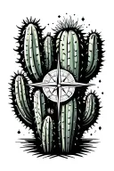 cactus shaped compass tattoo design idea