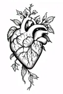 anatomy heart with flower blooming and flowers and vines going down the spine tattoo design idea