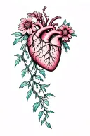 anatomy heart with flower blooming and flowers and vines going down the spine tattoo design idea
