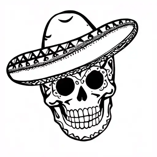 mexican sugar skull with sombrero tattoo design idea