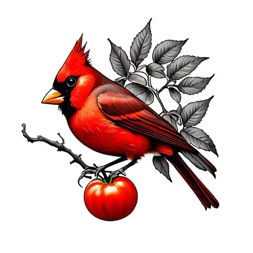 red cardinal bird with tomatoes tattoo design idea