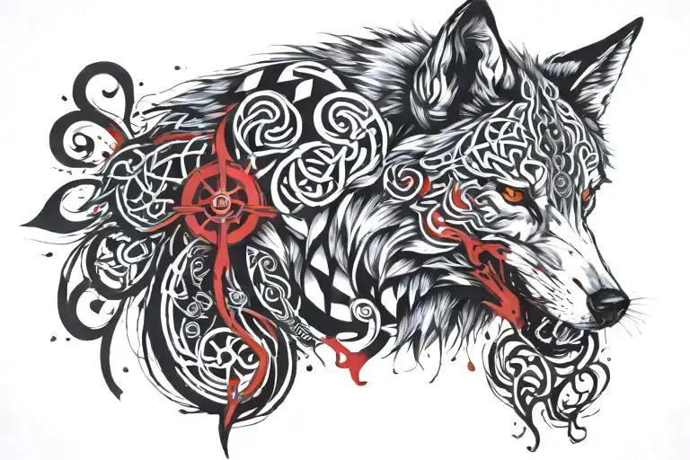 can you create a Celtic armband tattoo that features a wild wolf and a Christian cross tattoo design idea