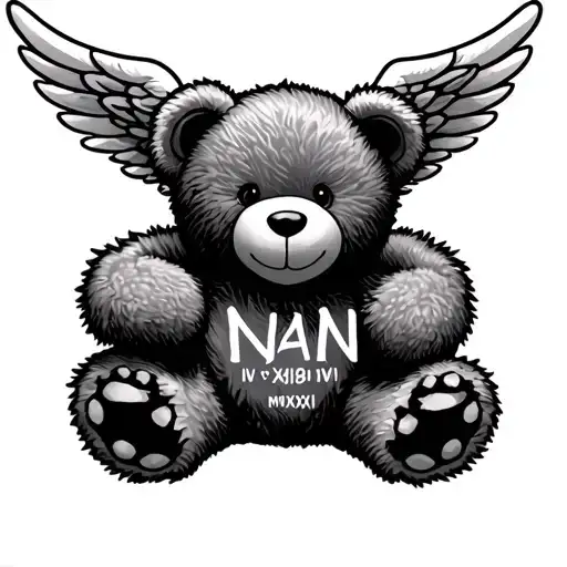 "Nan IV•XVIII•MMXXIV" Teddy bear angel wings made tattoo design idea
