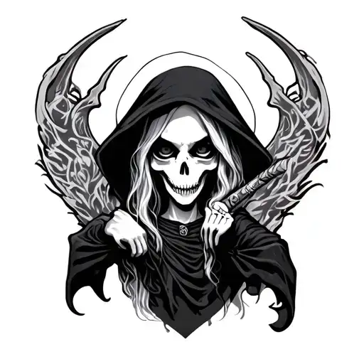 cute grimreaper girl tattoo design idea