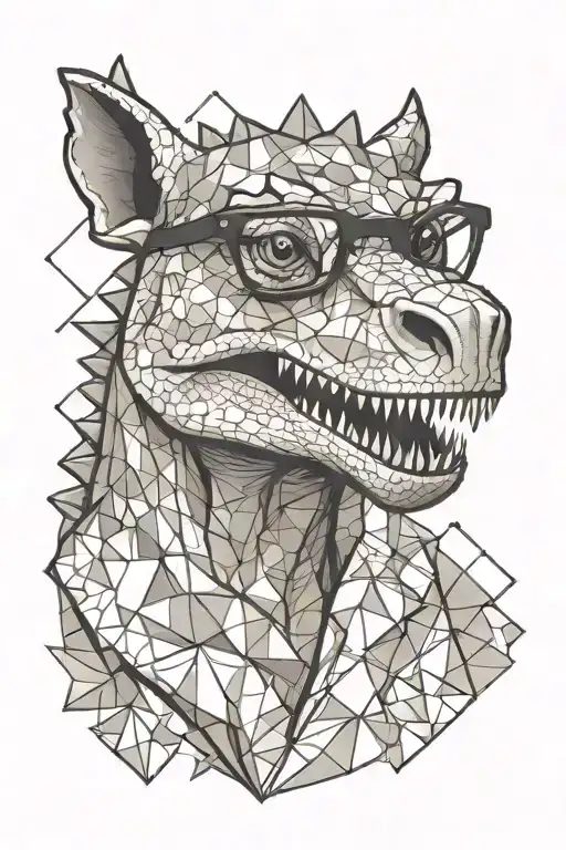 cute carnotaurus with glasses within geometric form background tattoo design idea