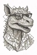 cute carnotaurus with glasses within geometric form background tattoo design idea