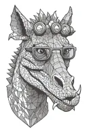 cute carnotaurus with glasses within geometric form background tattoo design idea