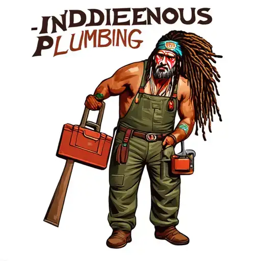 "Indigenous Plumbing " "Indigenous Plumbing " dreadlock painted face Native American plumber holding a toolbox tattoo design idea