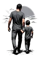 father and son walking tattoo design idea