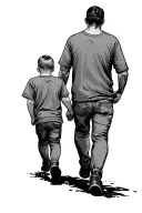 father and son walking tattoo design idea