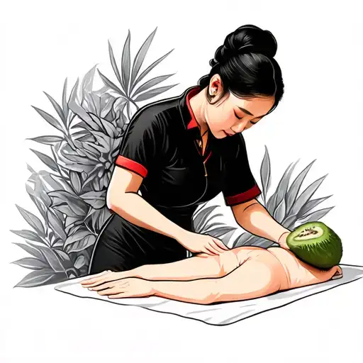 vietnamese woman giving a kiwi a massage tattoo design idea