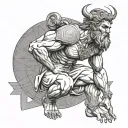 FRONT VIEW OF GREEK MYTHOLOGY GOD ATLAS CROUCHING CARRYING THE EARTH ON HIS BACK WITH GEOMETRICAL ELEMENTS  tattoo design idea