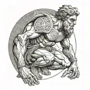 FRONT VIEW OF GREEK MYTHOLOGY GOD ATLAS CROUCHING CARRYING THE EARTH ON HIS BACK WITH GEOMETRICAL ELEMENTS  tattoo design idea