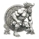 FRONT VIEW OF GREEK MYTHOLOGY GOD ATLAS CROUCHING CARRYING THE EARTH ON HIS BACK WITH GEOMETRICAL ELEMENTS  tattoo design idea