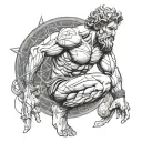 FRONT VIEW OF GREEK MYTHOLOGY GOD ATLAS CROUCHING CARRYING THE EARTH ON HIS BACK WITH GEOMETRICAL ELEMENTS  tattoo design idea