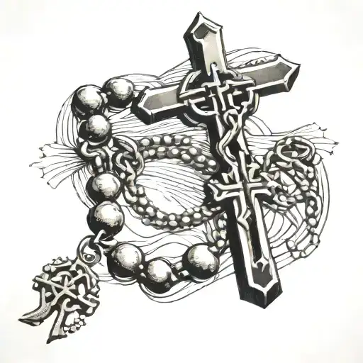 Cross and Rosary Beads tattoo design idea