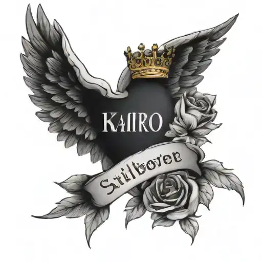 memorial tattoo for stillborn son wings and crown made name Kairo Antonio Goode-Jones tattoo design idea