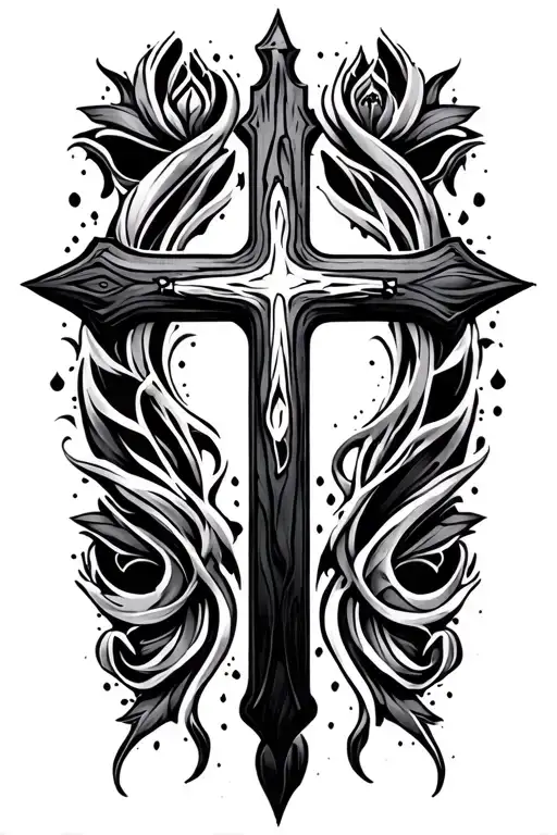 Negative Space Christian Cross tattoo design idea