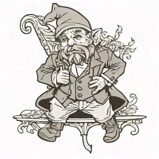 gnome using a formal suit perfil stand up tattoo design idea