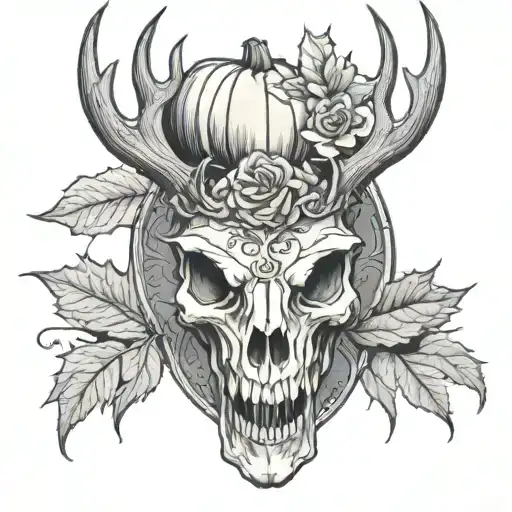 pumpkin stag skull tattoo design idea