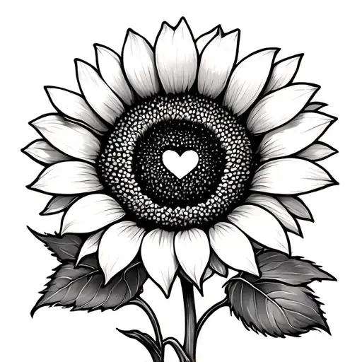 fine line sunflower with Liv connected with a heart tattoo design idea