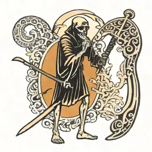 Charon reaper holding a scythe tattoo design idea