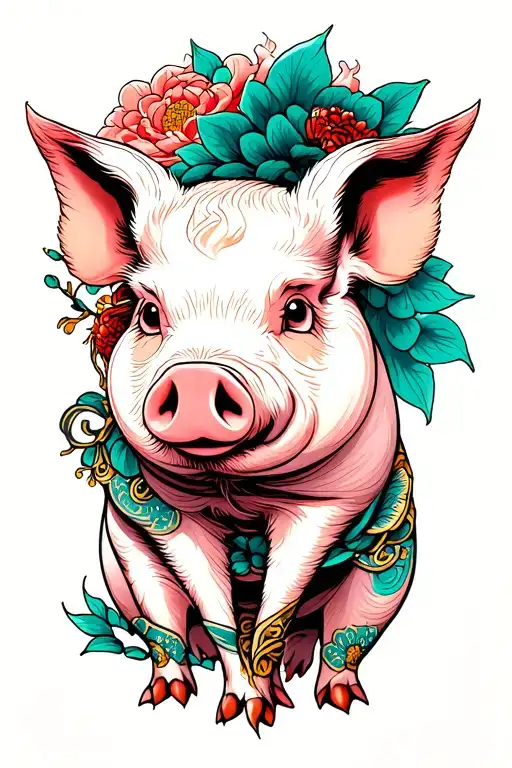 Japanese Pig mystical tattoo design idea