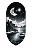 ocean, moon, big dipper, mountains tattoo design idea