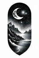 ocean, moon, big dipper, mountains tattoo design idea