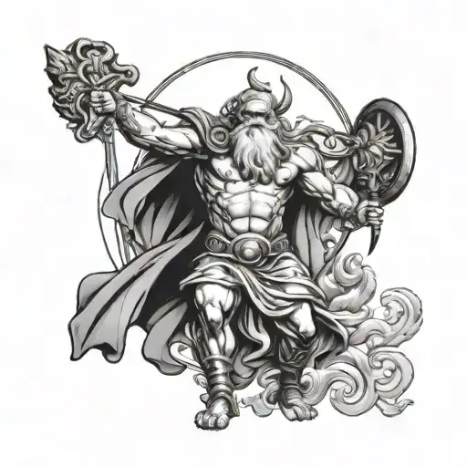 Zeus battling Odin god tattoo design idea
