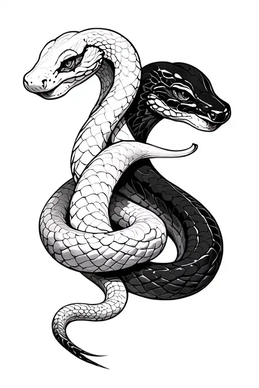 A very feminine fine line tattoo of a two-headed snake. One head is white, the other black, and the snake's body has bla tattoo design idea