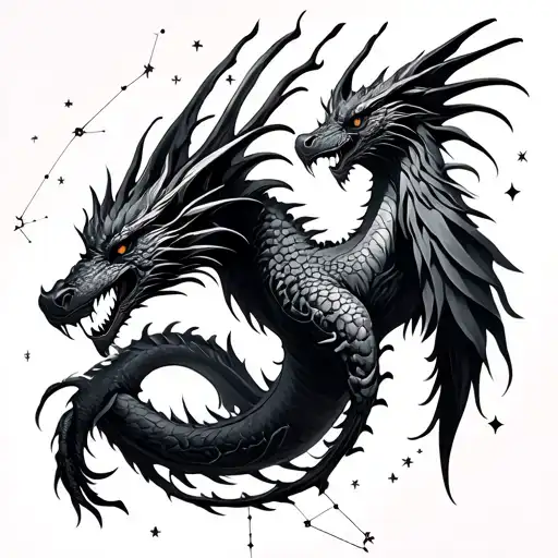 dragon and phoenixe with star constellation intertwined tattoo design idea
