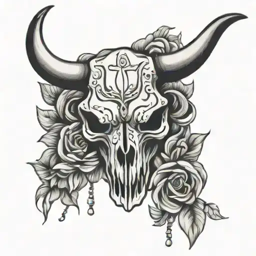 chest tattoo bull skull neo traditional tattoo design idea
