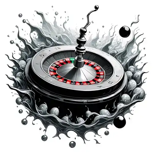 Wall Street underwater mixed with a roulette wheel floating or visibly submersed where the ball lands on 15 tattoo design idea