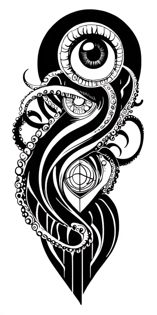 sacred geometry with eye and octopus tentacles  tattoo design idea