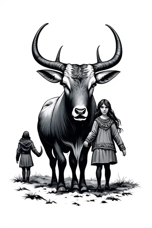 taurus sign; nordic runes; girl eyes looking; dad daughter walk take hands; tattoo design idea