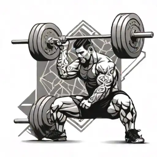 A weightlifter lifting a barbell with intricate geometric patterns tattoo design idea