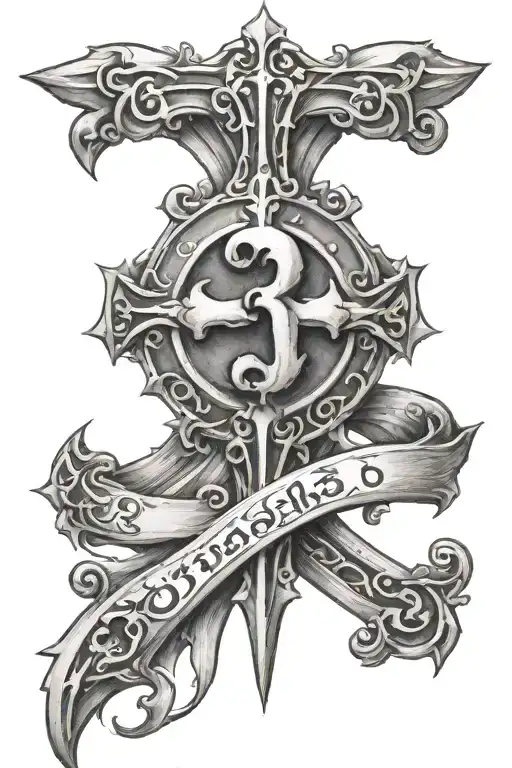 The number 3 is near a Gothic cross tattoo tattoo design idea